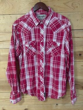 EUC Men's Wrangler Retro pearl snap plaid western shirt XL rodeo NFR Rockabilly